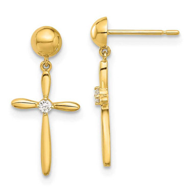 Image of 18.9mm 14K Yellow Gold Madi K Polished CZ Cross Post Dangle Earrings