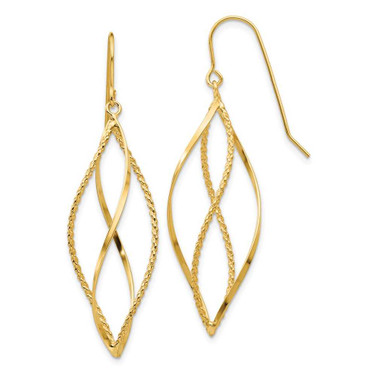 Image of 44mm 14K Yellow Gold Polished and Textured Twisted Dangle Earrings