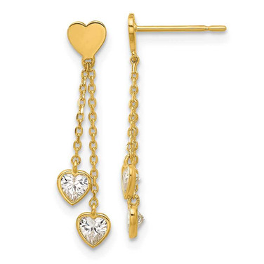 Image of 23.6mm 14K Yellow Gold Madi K Polished CZ Hearts Post Dangle Earrings
