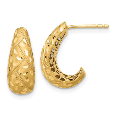 Image of 17.25mm 14K Yellow Gold Polished Satin and Diamond-cut J-Hoop Earrings