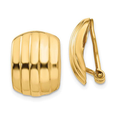 Image of 17mm 14K Yellow Gold Polished Ribbed Non-pierced Omega Back Earrings