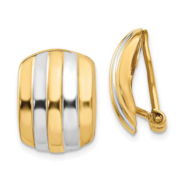 Image of 17mm 14K Yellow Gold & Rhodium Ribbed Non-pierced Omega Back Earrings