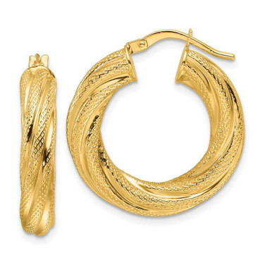 Image of 10k Yellow Gold Polished 4.7mm Textured Twist Round Hoop Earrings