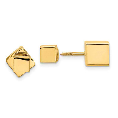 Image of 7mm 14K Yellow Gold 5mm/7mm Cube Front & Back Post Screwback Earrings