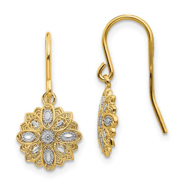 Image of 19mm 14K Yellow Gold & Rhodium Diamond-cut Polished Fancy Dangle Earrings