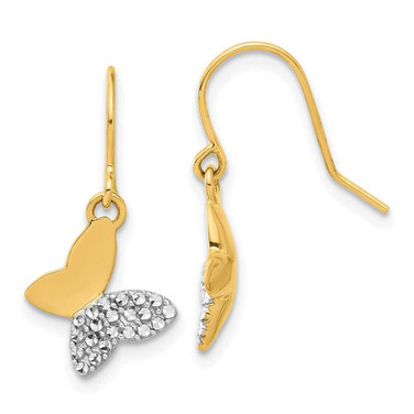 Image of 23mm 14K Yellow Gold and White Rhodium Diamond-cut Butterfly Dangle Earrings