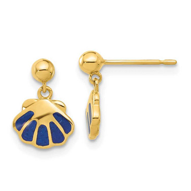Image of 11.3mm 14K Yellow Gold Madi K Polished Blue Enameled Shell Post Dangle Earrings