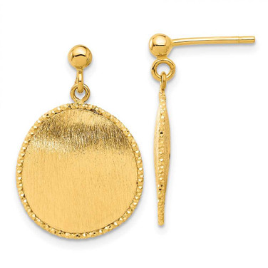 Image of 24.5mm 14K Yellow Gold Polished & Brushed Diamond-cut Round Dangle Post Earrings