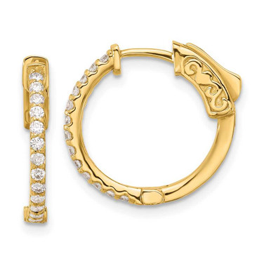 Image of 17.8mm 14K Yellow Gold .40ct 26-1.5mm Round Hoop w/ Safety Clasp Diamond Earrings