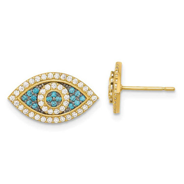 Image of 8.9mm 14K Yellow Gold and Black Rhodium-plated Polished Blue and White CZ Evil Eye Post Earrings