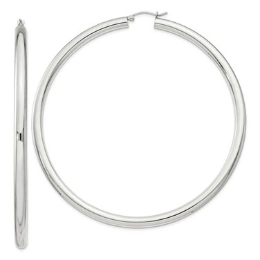 Image of 82mm Sterling Silver 4mm Round Hoop Earrings QE4407SP