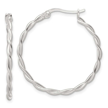 Image of 30.15mm Sterling Silver Satin Twisted Hoop Earrings QE15877