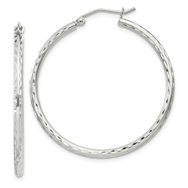 Image of 37mm Sterling Silver 2mm Diamond-cut Hoop Earrings QE4463SP