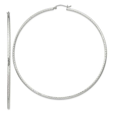 Image of 82mm Sterling Silver 2mm Diamond-cut Hoop Earrings QE4471SP