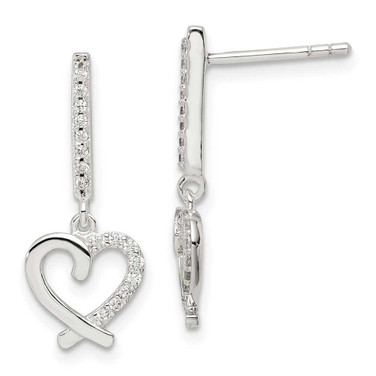 Image of 22.2mm Sterling Silver CZ Dangle Heart Post Earrings QE14714