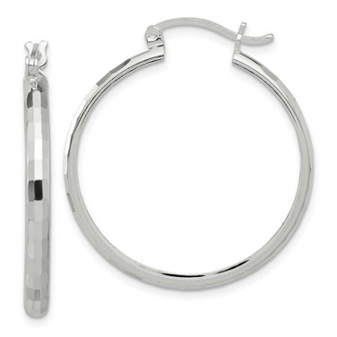 Image of 34.5mm Sterling Silver Polished Textured Hoop Earrings QE16782