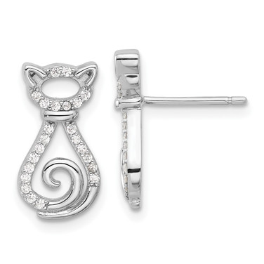 16mm Sterling Silver Rhodium-plated CZ Cat Post Earrings QE17586