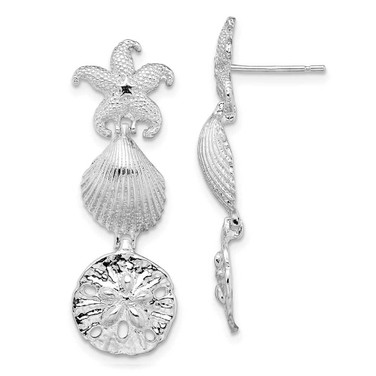 Image of 35.5mm Sterling Silver Polished Sea Life Dangle Post Earrings QE15474