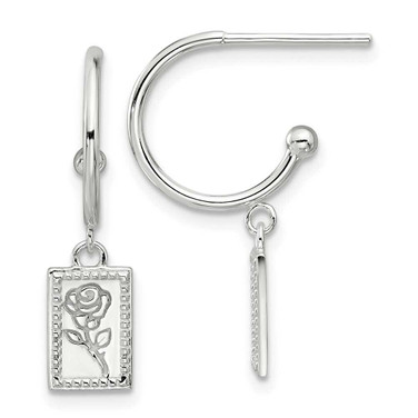 Image of 25.6mm Sterling Silver E-coated Rose Dangle Post Hoop Earrings QE17627 Image of 25.6mm Sterling Silver E-coated Rose Dangle Post Hoop Earrings QE17627