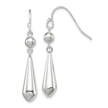 Image of 41mm Sterling Silver Polished Beaded Teardrop Dangle Earrings QE12072