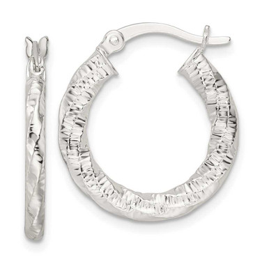 Image of 23.18mm Sterling Silver Polished and Textured Twisted Hoop Earrings QE15889
