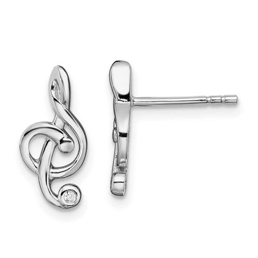Image of 13.8mm Sterling Silver Rhodium-plated CZ Treble Clef Post Earrings QE13544