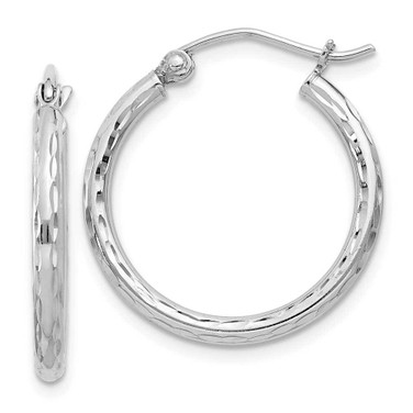 Image of 22mm Sterling Silver Rhodium-plated 2mm Diamond-cut Hoop Earrings QE3531