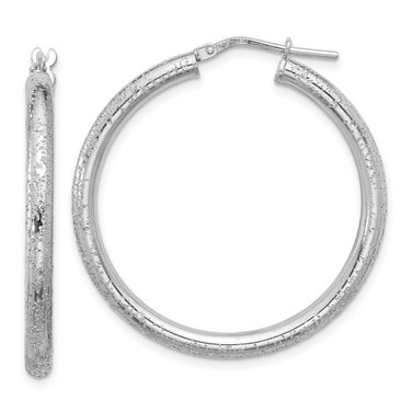 Image of 37.2mm Sterling Silver Rhodium-plated Diamond-cut 3.00mm Hoop Earrings QE16797