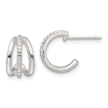 Image of Sterling Silver E-Coating Polished and Textured Post Hoop Earrings QE16987