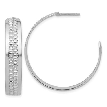Image of Sterling Silver Rhodium-plated Polished and Textured Hoop Earrings QE17016