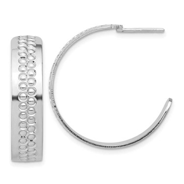Image of Sterling Silver Rhodium-plated Polished and Textured Hoop Earrings QE17017