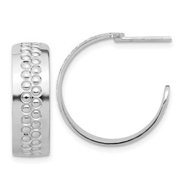 Sterling Silver Rhodium-plated Polished and Textured Hoop Earrings QE17018