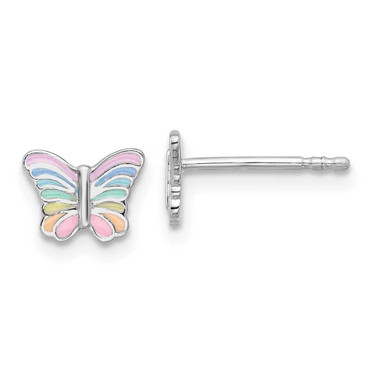 Image of Sterling Silver Rhodium-plated Childrens Enamel Butterfly Earrings QE17720