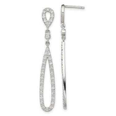 Image of 52mm Sterling Silver Rhodium-plated Polished CZ Teardrop Post Dangle Earrings QE9293