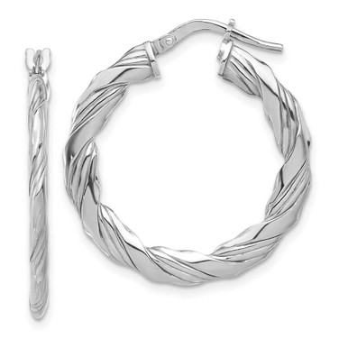 Image of 28mm Sterling Silver Rhodium-plated Polished and Textured Twisted Hoop Earrings QE16881