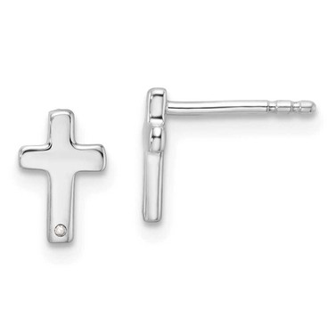 Image of Sterling Silver Rhodium-plated White Ice .01ctw Diamond Cross Post Earrings QW573