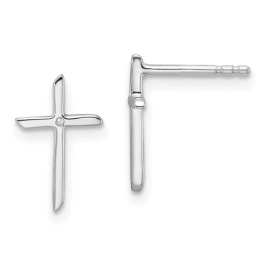 Image of Sterling Silver Rhodium-plated White Ice .01ctw Diamond Cross Post Earrings QW574