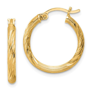 Image of 22mm Sterling Silver Flash Gold-plated 2.5mm Polished/Satin Diamond-cut Hoop Earrings QE3557GP