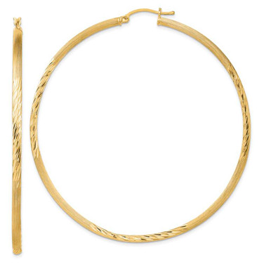 Image of 72mm Sterling Silver Flash Gold-plated 2.5mm Polished/Satin Diamond-cut Hoop Earrings QE4434GP