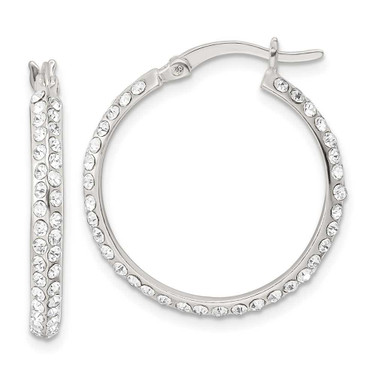 Image of 24.5mm Sterling Silver CZ Round Hoop Earrings