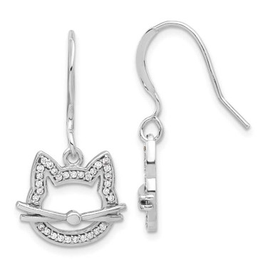 Image of 29mm Sterling Silver CZ Cat Head Dangle Earrings