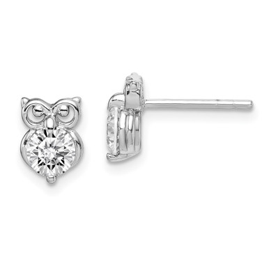 9.25mm Sterling Silver Rhodium-plated CZ Owl Earrings