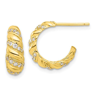 Image of 14.5mm Sterling Silver Gold-tone CZ Post Hoop Earrings