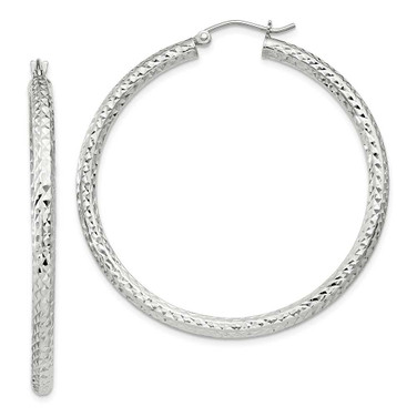 Image of 45mm Sterling Silver Diamond-cut 3x45mm Hoop Earrings