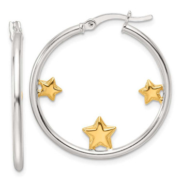 Image of 31.7mm Sterling Silver and Gold-tone Stars Hoop Earrings