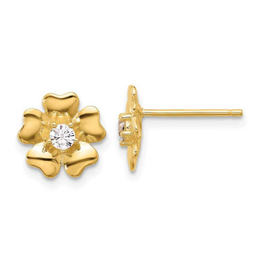 Image of 10.1mm Sterling Silver Gold-tone CZ Flower Post Earrings
