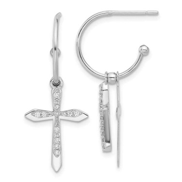 Image of Sterling Silver CZ Cross Dangle Post Hoop Earrings