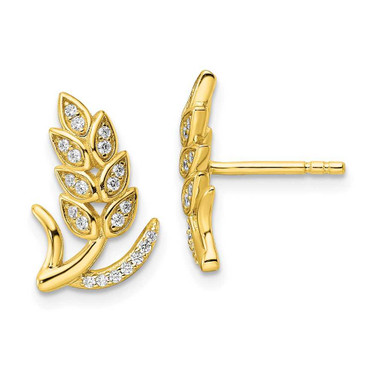 Image of 15.4mm Sterling Silver CZ Gold-tone Wheat Flower Earrings