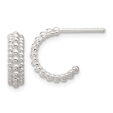 Image of Sterling Silver E-coated Beaded Post Hoop Earrings
