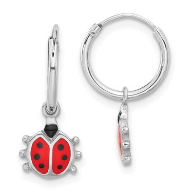 Image of 19.2mm Sterling Silver Madi K Enamel Ladybug Hoop Earrings